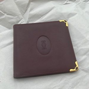 Must De Cartier Bordeaux Burgundy Red & Gold Tone Leather Small Wallet *unisex